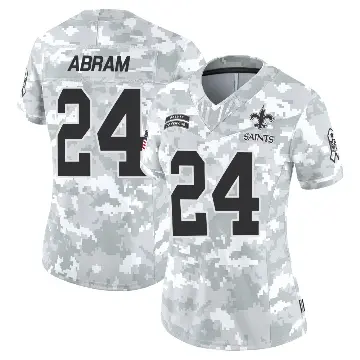 ＃24 Women's Johnathan Abram Arctic Camo Limited New Orleans Saints 2024 Salute to Service Jersey