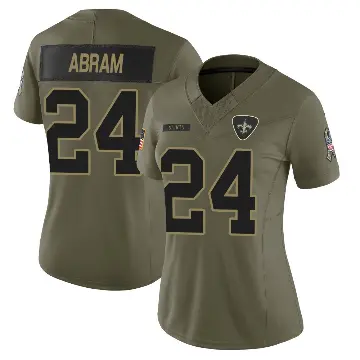 ＃24 Women's Johnathan Abram Olive Limited New Orleans Saints 2025 Salute to Service Jersey