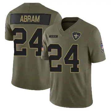 ＃24 Youth Johnathan Abram Olive Limited New Orleans Saints 2025 Salute to Service Jersey